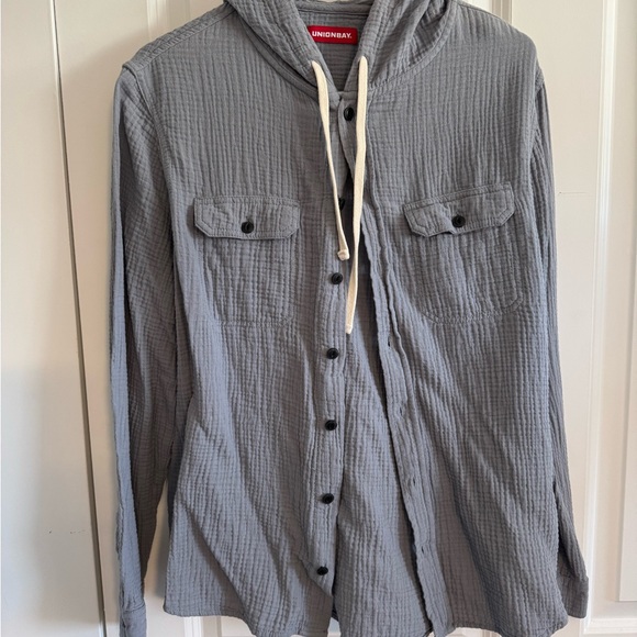 UNIONBAY Gray Lightweight Hooded Shirt Jacket - Picture 1 of 4